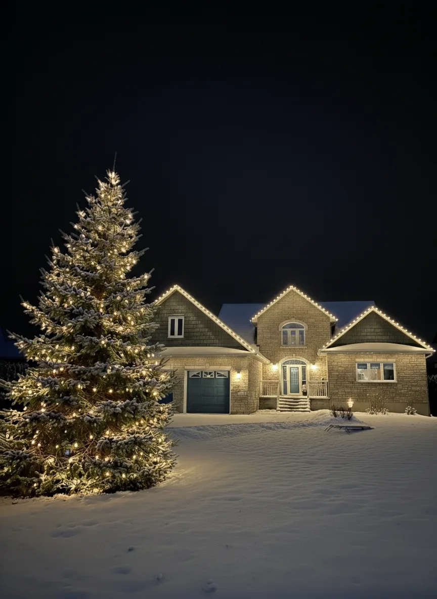Professional Christmas light installation — Orillia · a full tree wrap, not just the roofline